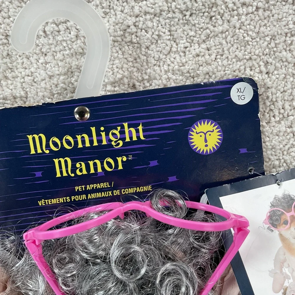 Moonlight Manor Grandma Pet Costume XL Dog Halloween Floral Dress Wig‎ Glasses